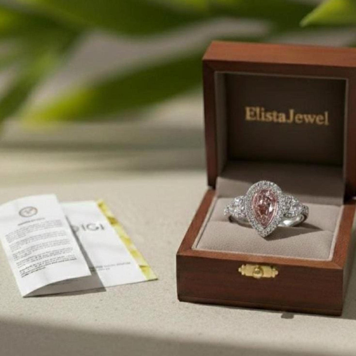 Pink Diamond Ring Fancy Pear Cut Lab-Grown Double Halo White Gold