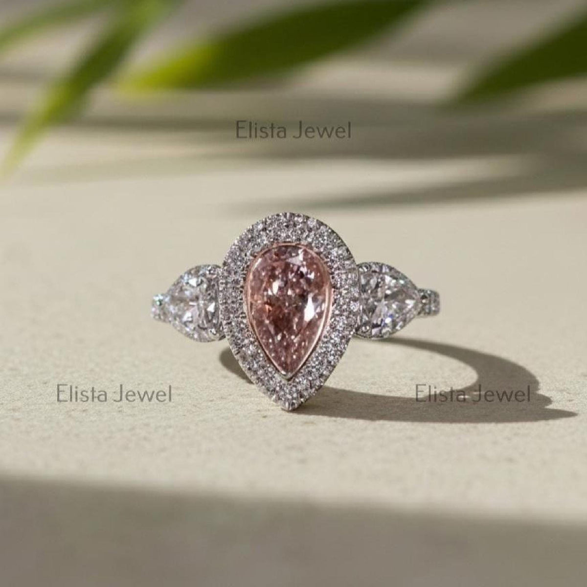 Pink Diamond Ring Fancy Pear Cut Lab-Grown Double Halo White Gold