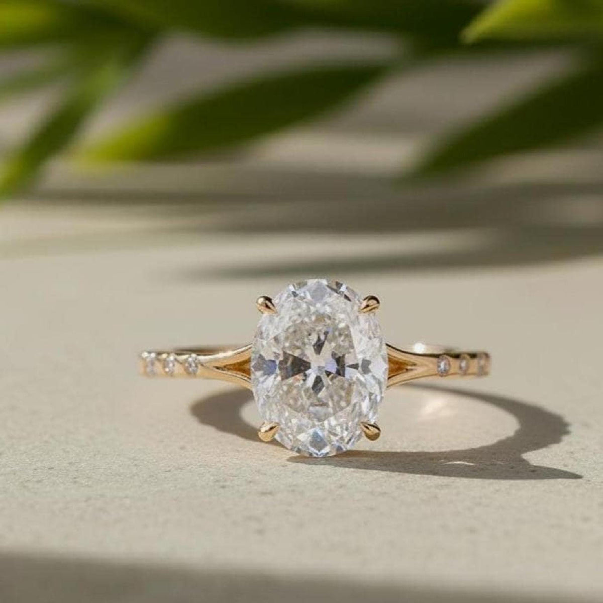 Oval Diamond Ring Lab-Grown Engagement 18K Yellow Gold Hidden Blue Gem