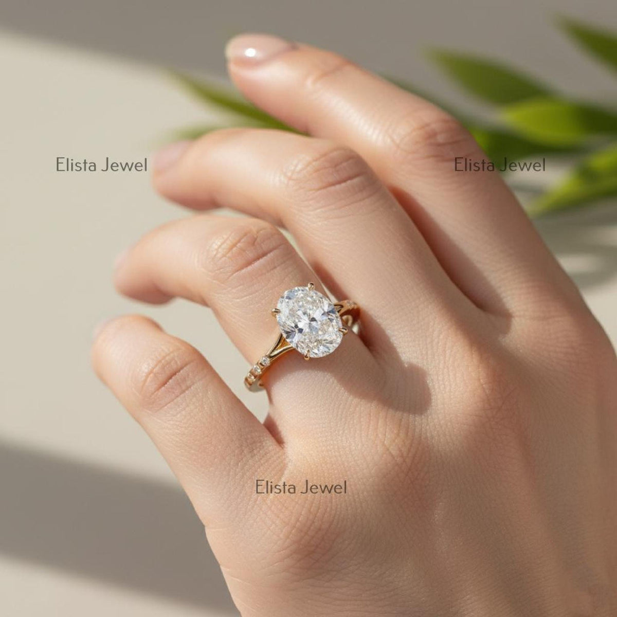 Oval Diamond Ring Lab-Grown Engagement 18K Yellow Gold Hidden Blue Gem