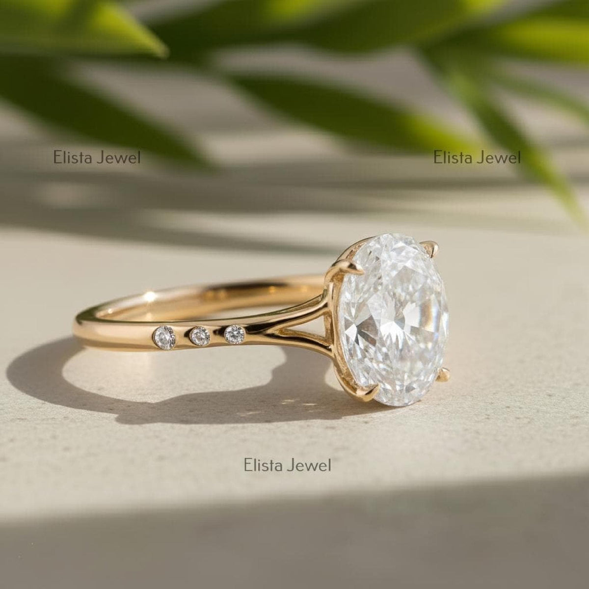 Oval Diamond Ring Lab-Grown Engagement 18K Yellow Gold Hidden Blue Gem