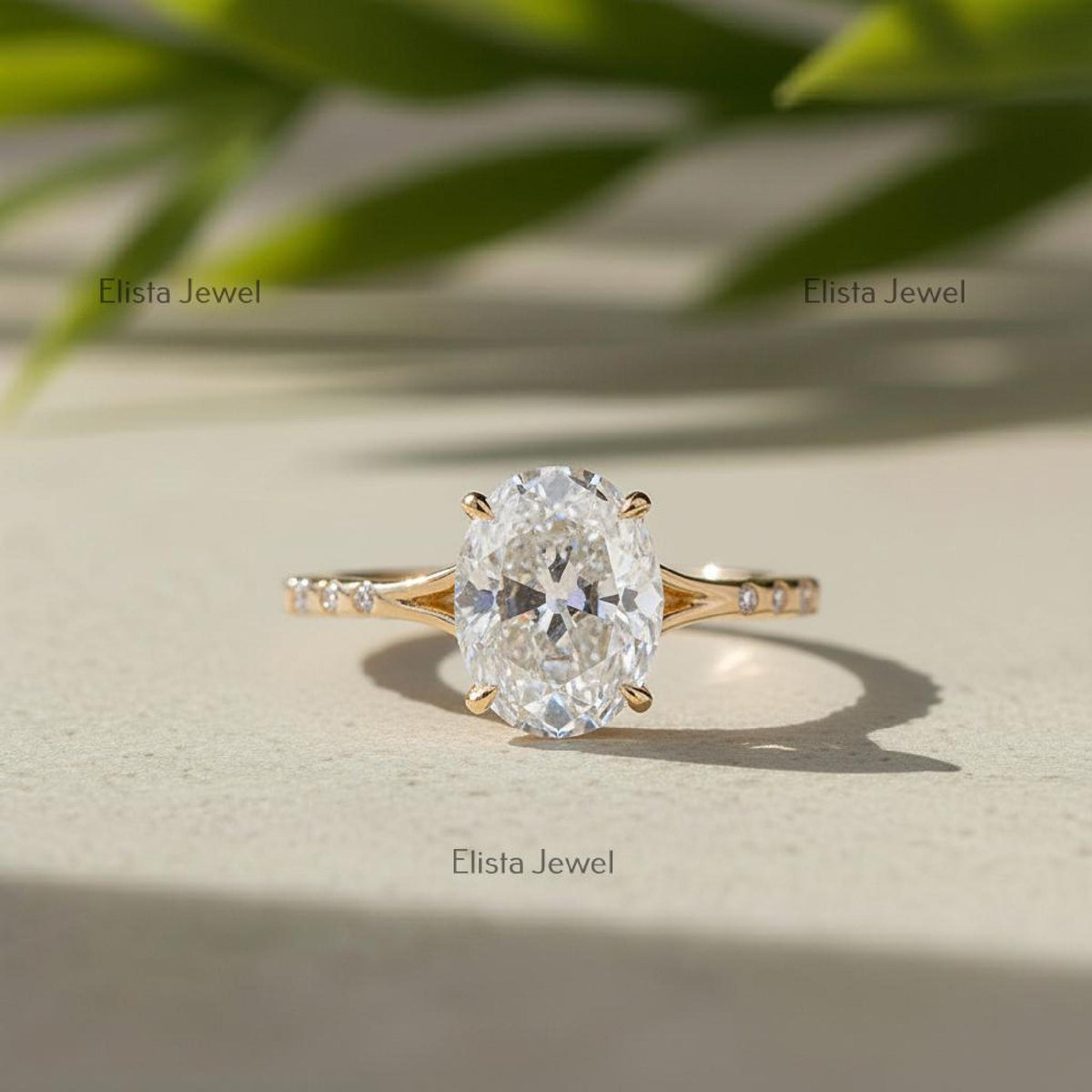 Oval Diamond Ring Lab-Grown Engagement 18K Yellow Gold Hidden Blue Gem