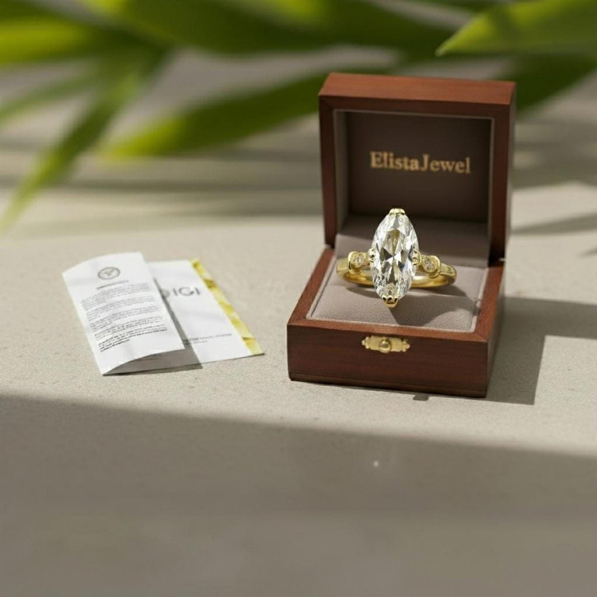 Marquise Ring Lab-Grown Diamond Engagement Ring in 18K Yellow Gold, Pave Halo Band