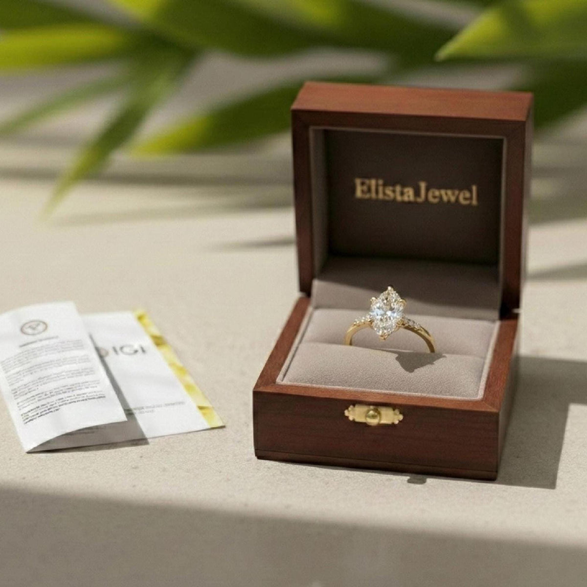 Marquise lab-grown diamond solitaire engagement ring in 18k solid yellow gold