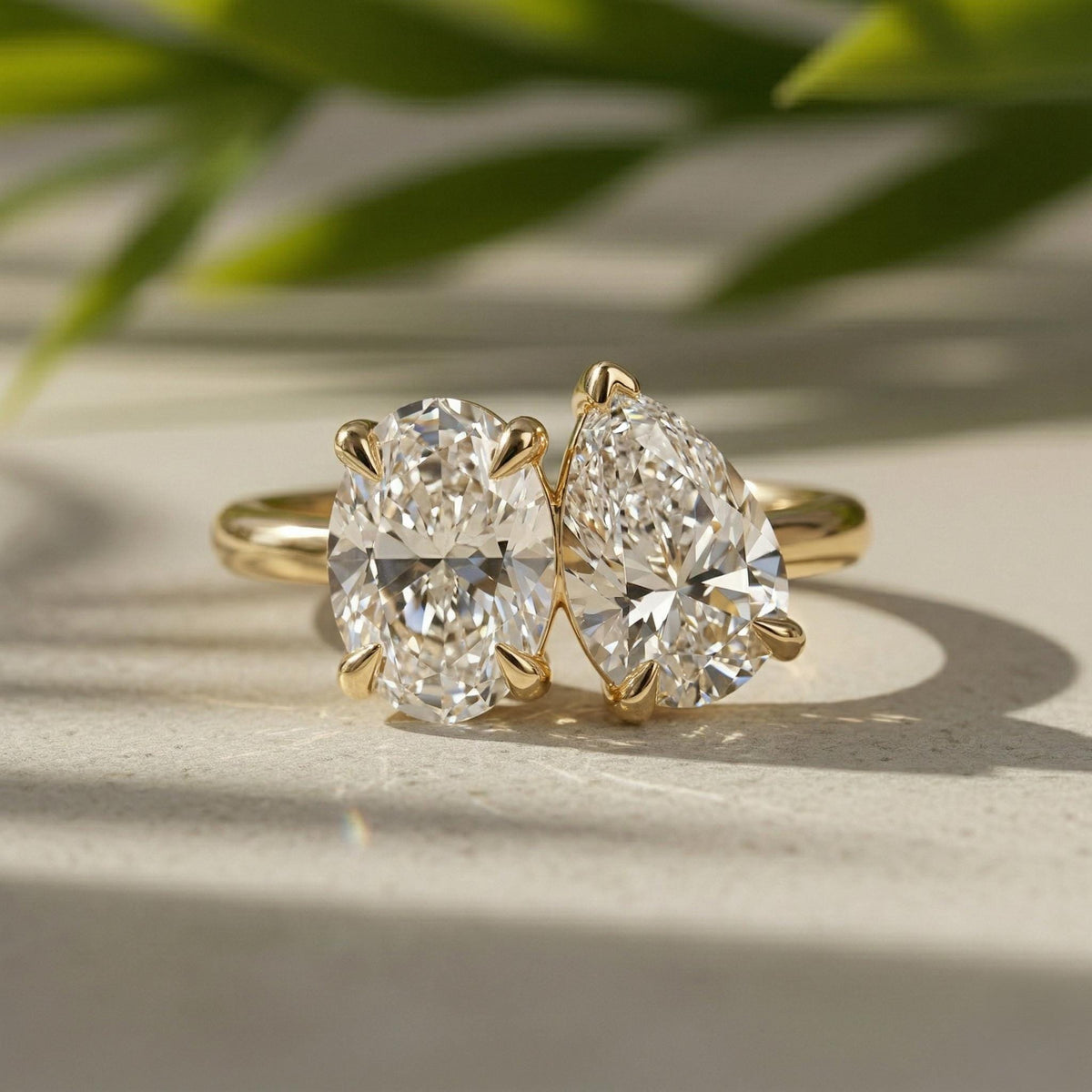 Toi Et Moi Oval Pear Lab Grown Diamond Ring 14K Yellow Gold (IGI Certified)
