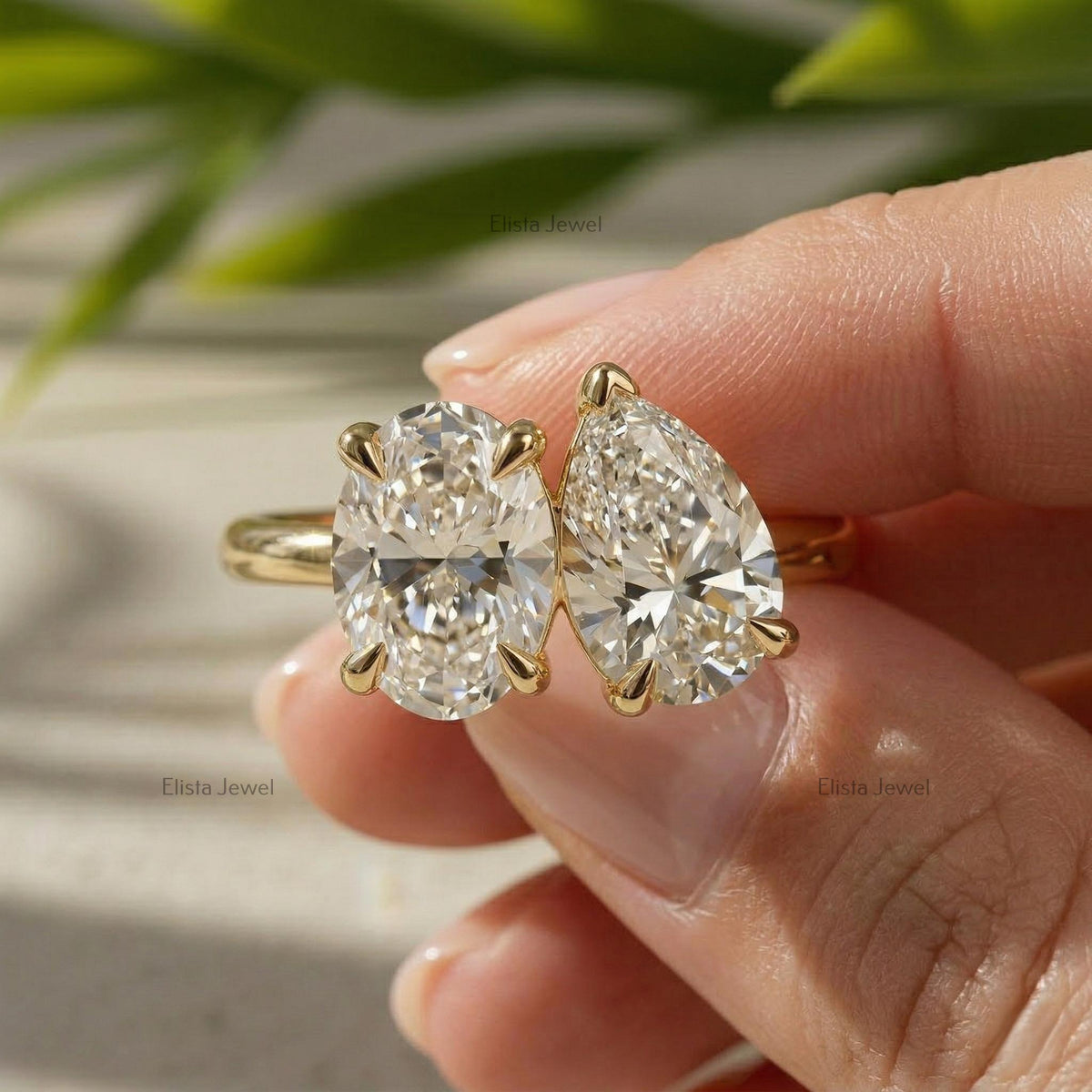 Toi Et Moi Oval Pear Lab Grown Diamond Ring 14K Yellow Gold (IGI Certified)