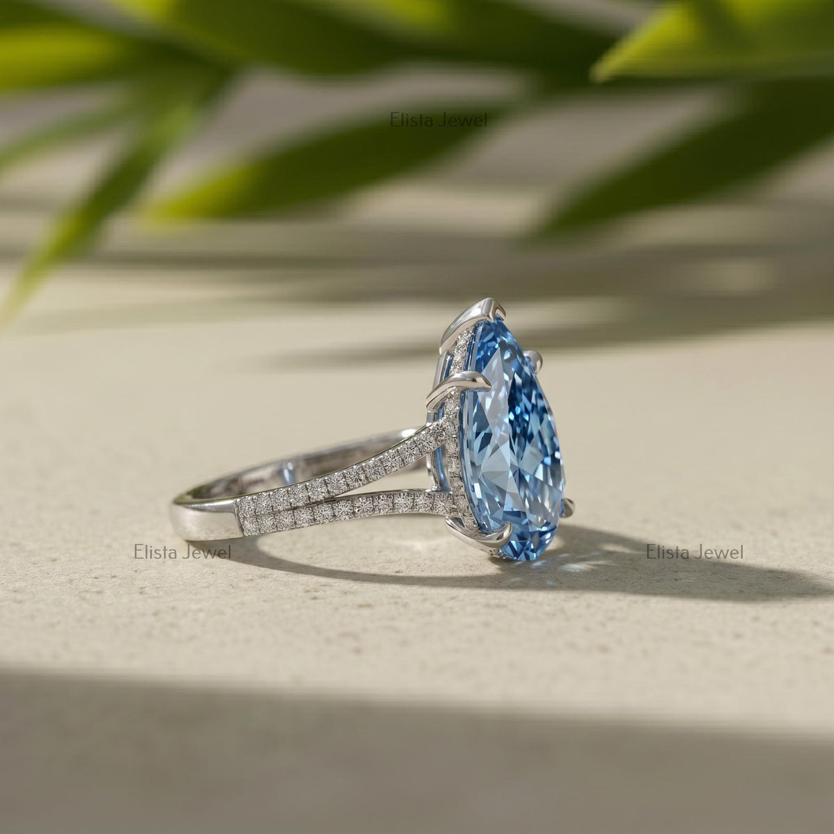 Pear Lab Grown Diamond Engagement Ring, Fancy Vivid Blue Pear Shaped Solitaire, 950 Platinum IGI Certified Bridal Ring