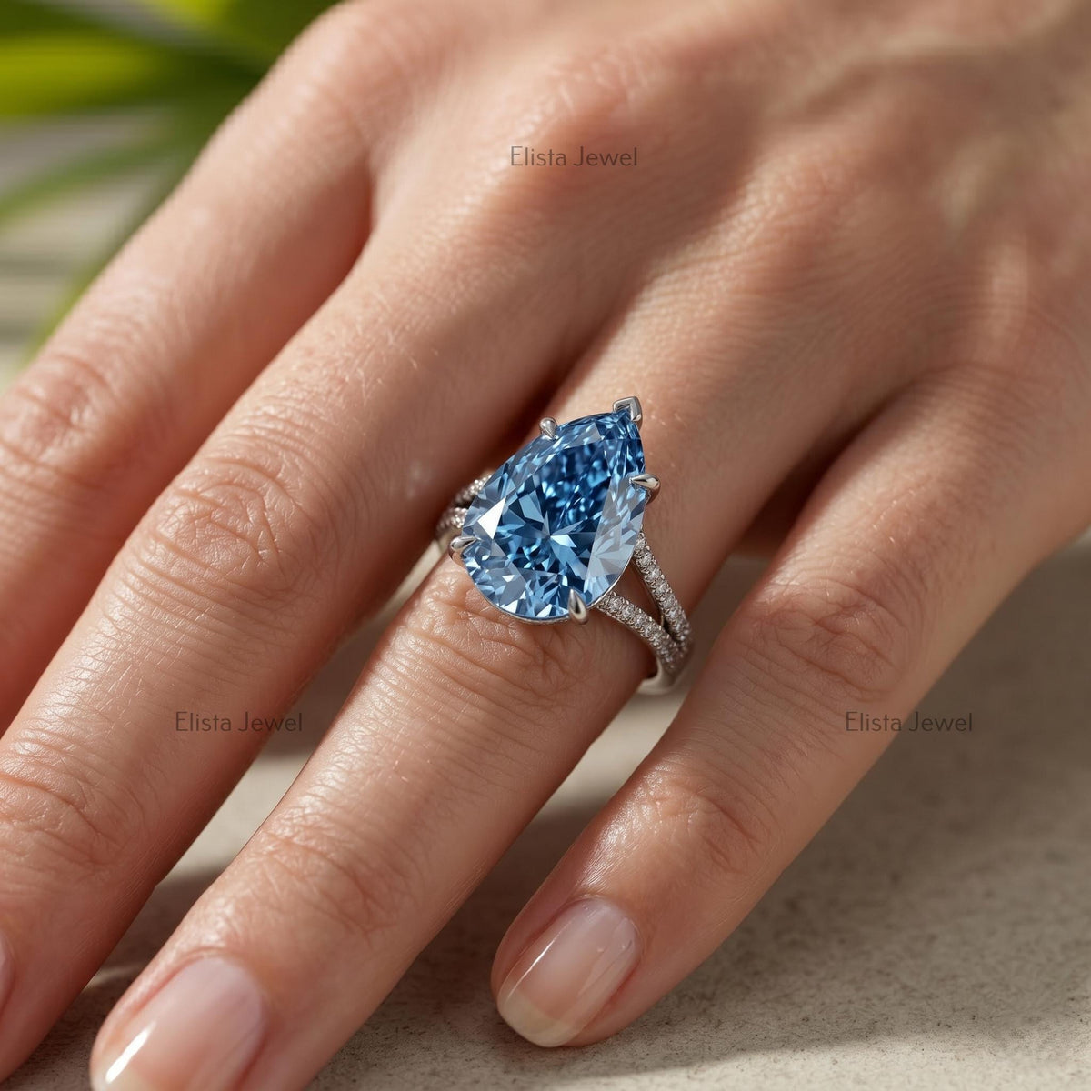 Pear Lab Grown Diamond Engagement Ring, Fancy Vivid Blue Pear Shaped Solitaire, 950 Platinum IGI Certified Bridal Ring