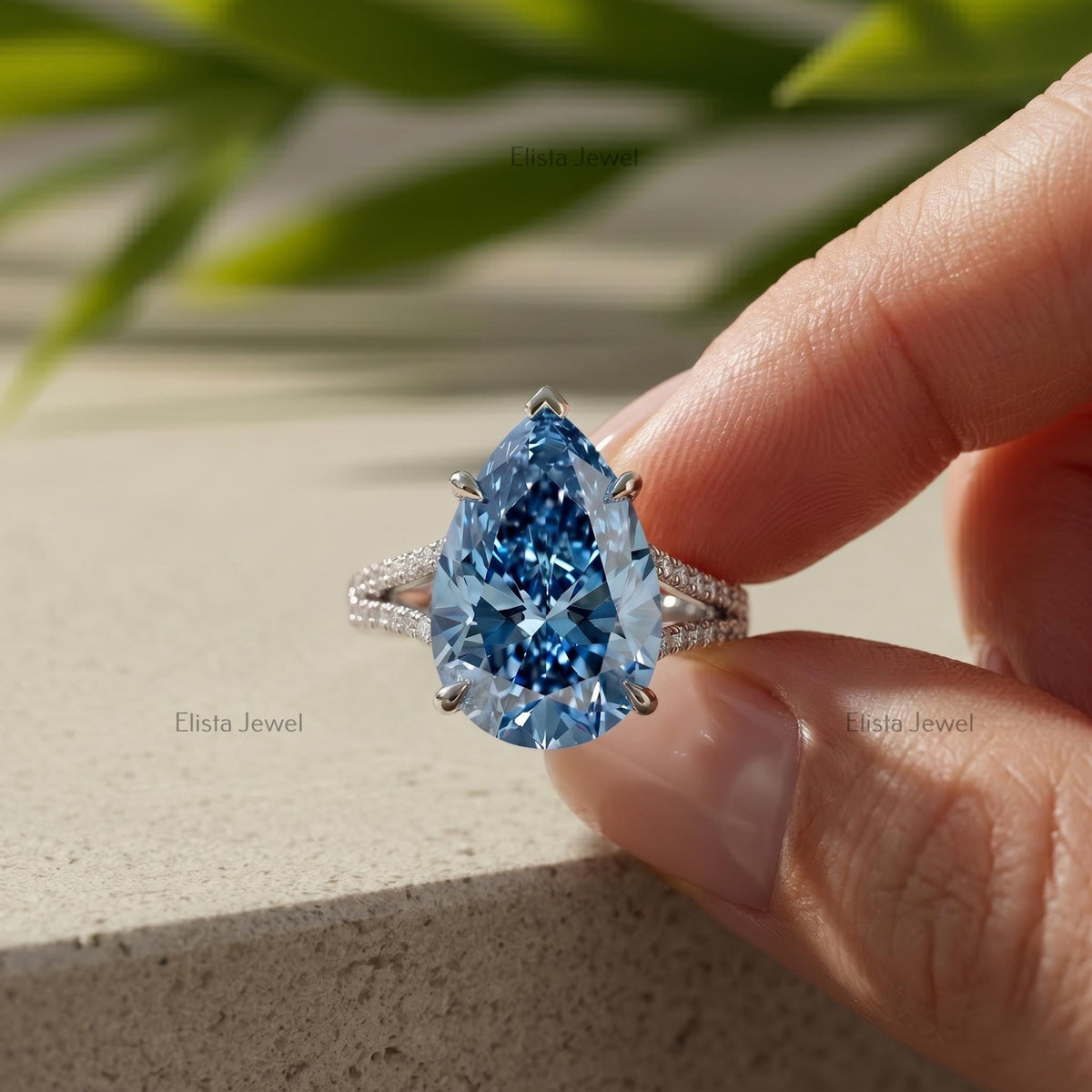 Pear Lab Grown Diamond Engagement Ring, Fancy Vivid Blue Pear Shaped Solitaire, 950 Platinum IGI Certified Bridal Ring