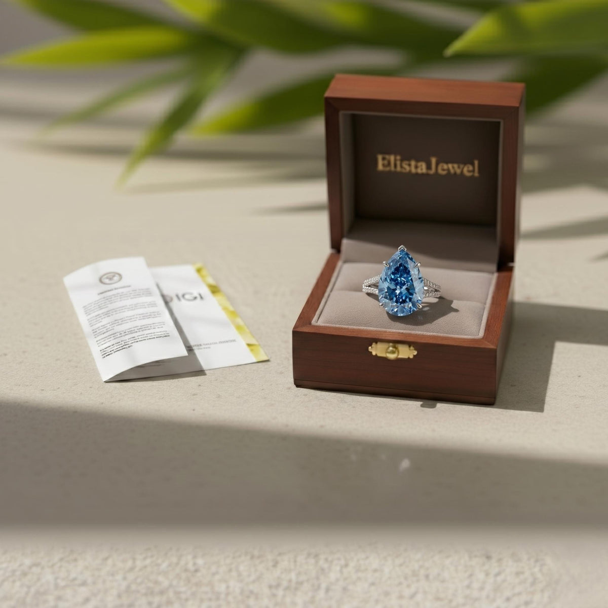 Pear Lab Grown Diamond Engagement Ring, Fancy Vivid Blue Pear Shaped Solitaire, 950 Platinum IGI Certified Bridal Ring