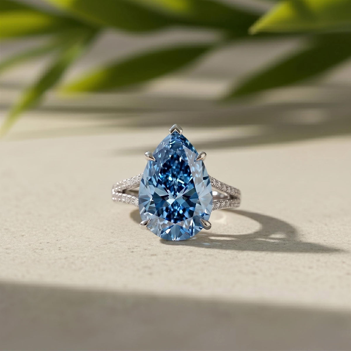 Pear Lab Grown Diamond Engagement Ring, Fancy Vivid Blue Pear Shaped Solitaire, 950 Platinum IGI Certified Bridal Ring