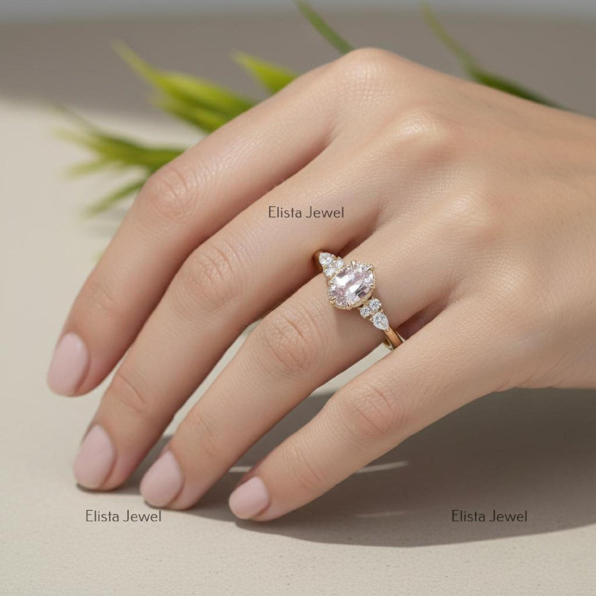 Pink Diamond Ring Fancy Oval Lab-Grown Yellow Gold Engagement