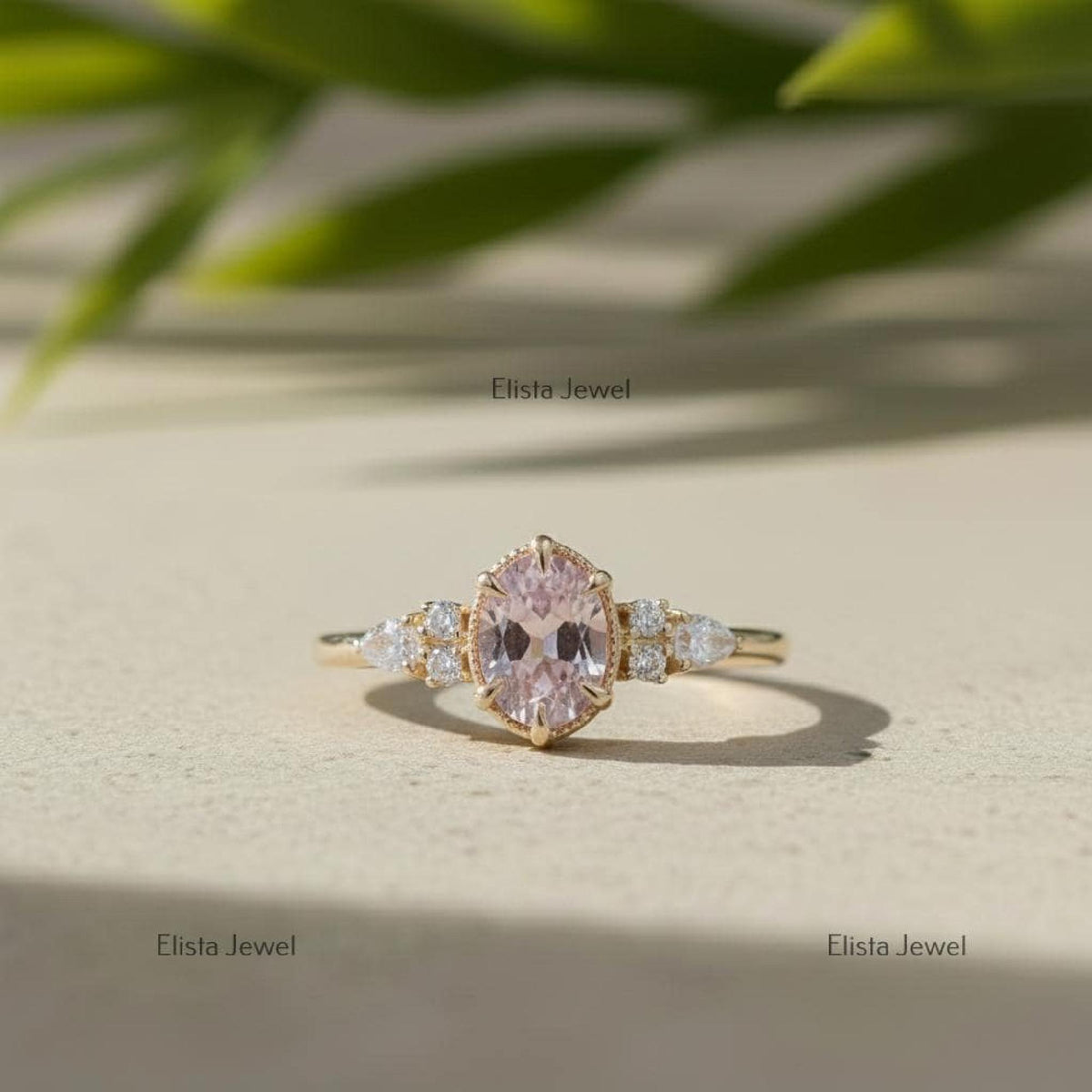 Pink Diamond Ring Fancy Oval Lab-Grown Yellow Gold Engagement