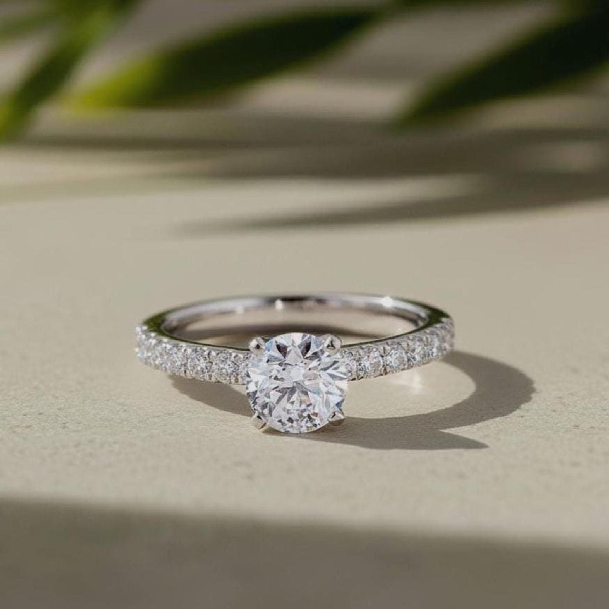 Round Lab-Grown Diamond Solitaire Engagement Ring In 14K Solid White Gold With pave setting