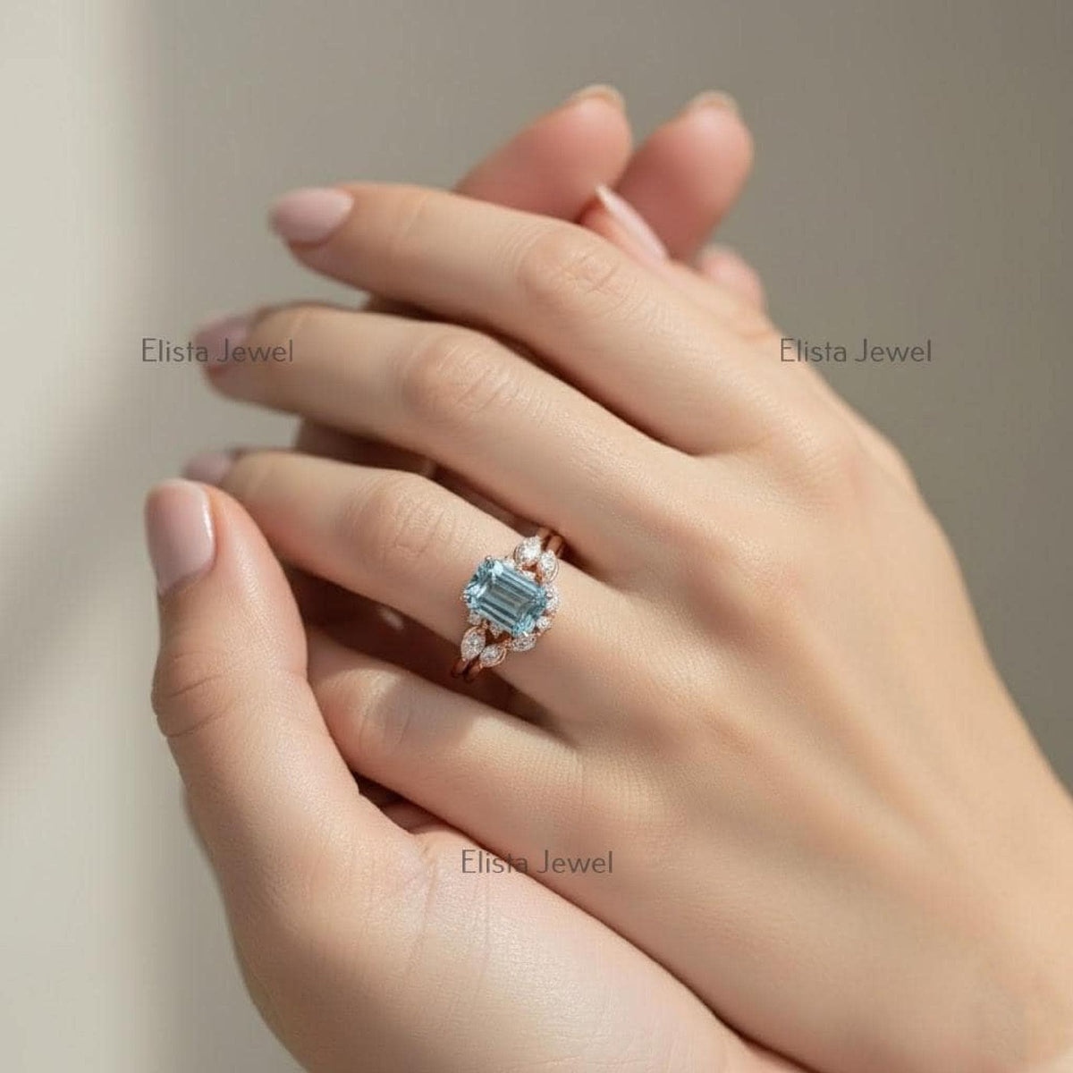 Fancy Vivid Blue Lab-Grown Diamond Ring, 14K Rose Gold Floral Halo