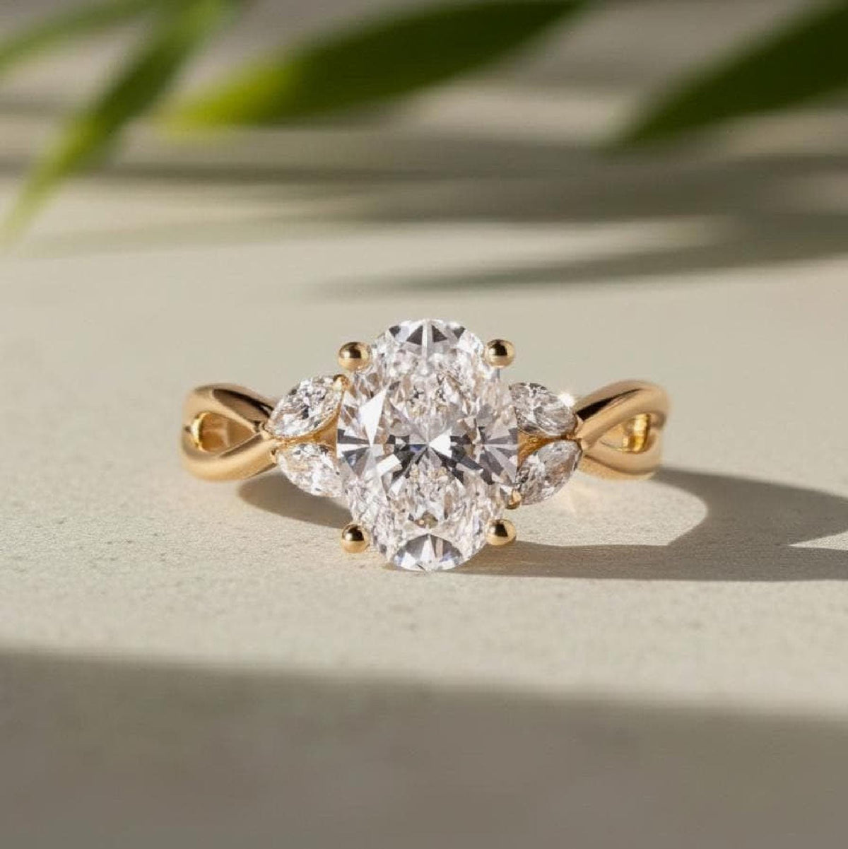 Oval Diamond Ring 2CT G/VS1 Lab-Grown Three-Stone Infinity Gold Engagement For Women