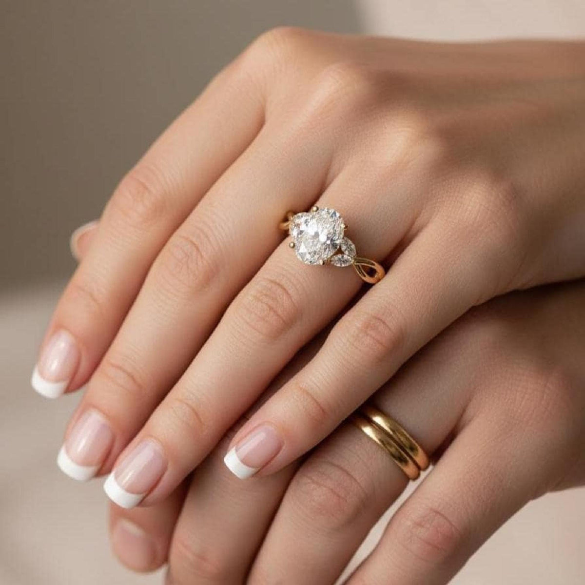Oval Diamond Ring 2CT G/VS1 Lab-Grown Three-Stone Infinity Gold Engagement For Women