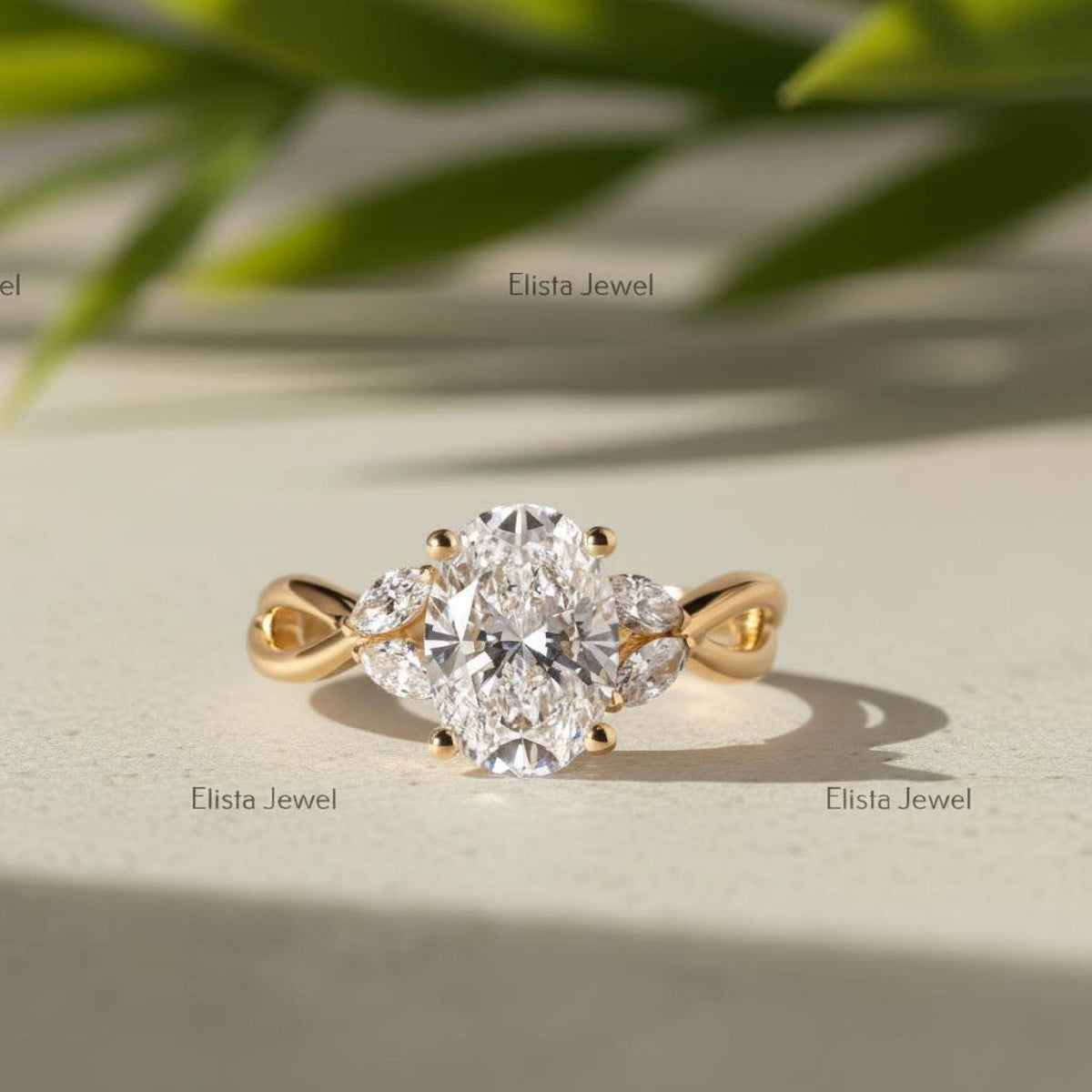 Oval Diamond Ring 2CT G/VS1 Lab-Grown Three-Stone Infinity Gold Engagement For Women