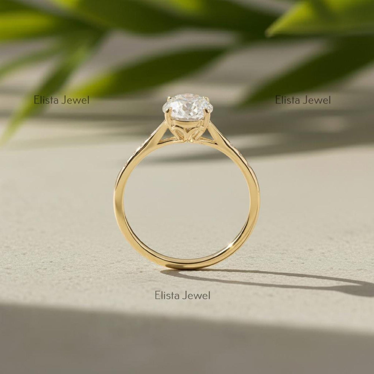 Oval Diamond Ring Lab-Grown Engagement 18K Yellow Gold Hidden Blue Gem