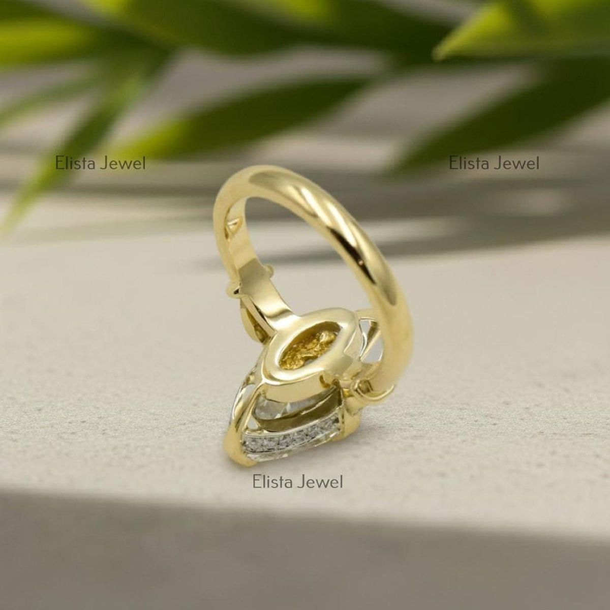 Marquise Ring Lab-Grown Diamond Engagement Ring in 18K Yellow Gold, Pave Halo Band