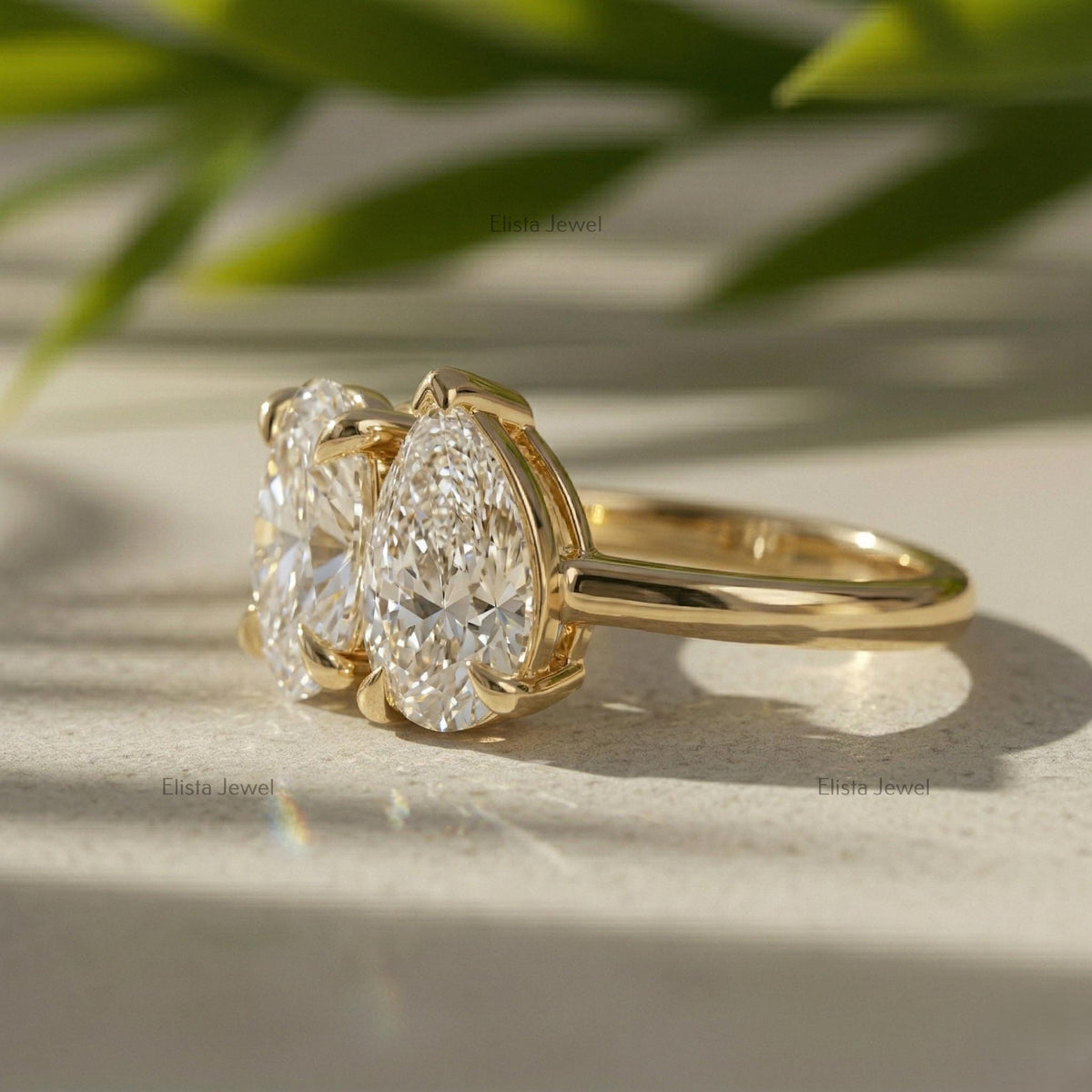 Toi Et Moi Oval Pear Lab Grown Diamond Ring 14K Yellow Gold (IGI Certified)