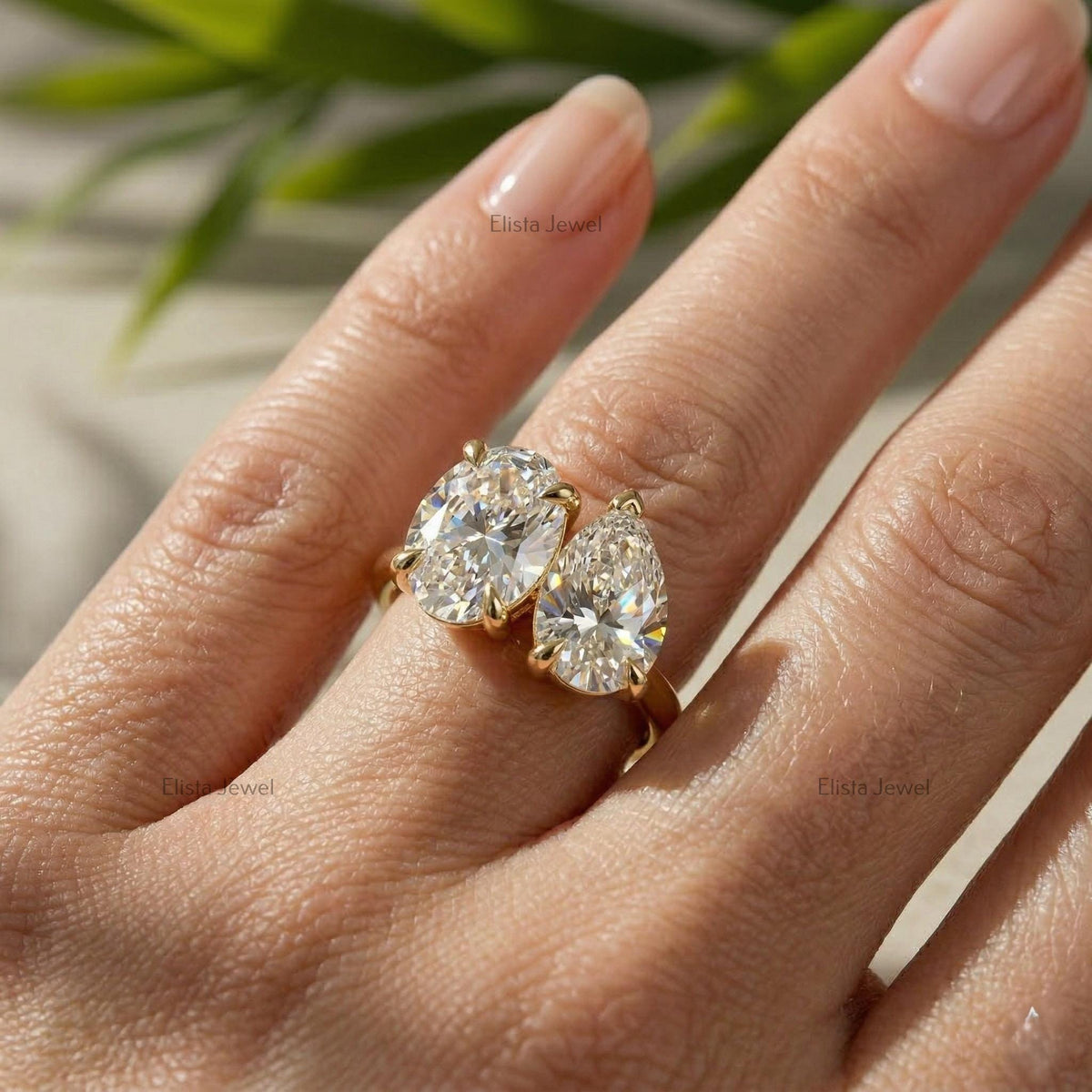 Toi Et Moi Oval Pear Lab Grown Diamond Ring 14K Yellow Gold (IGI Certified)