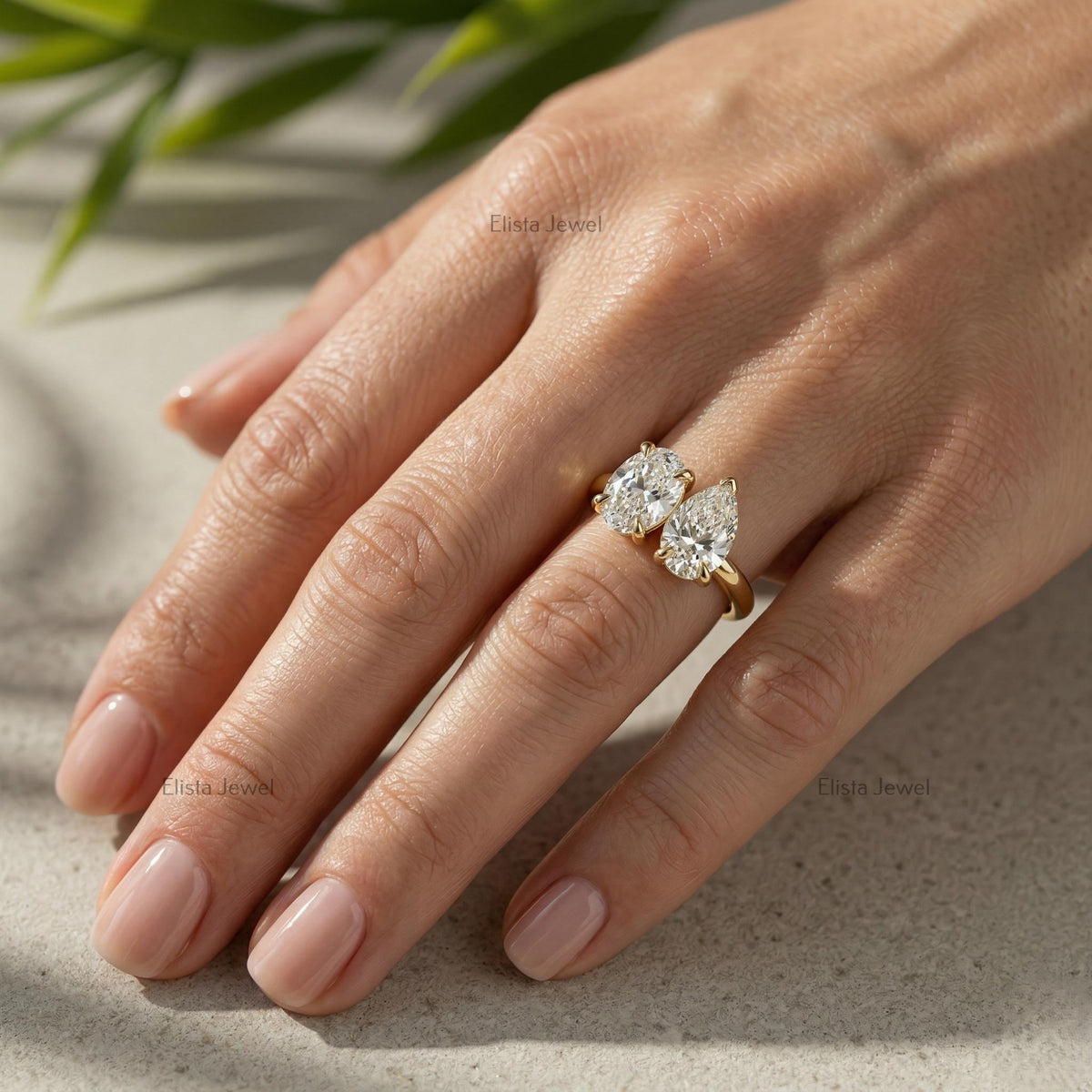 Toi Et Moi Oval Pear Lab Grown Diamond Ring 14K Yellow Gold (IGI Certified)