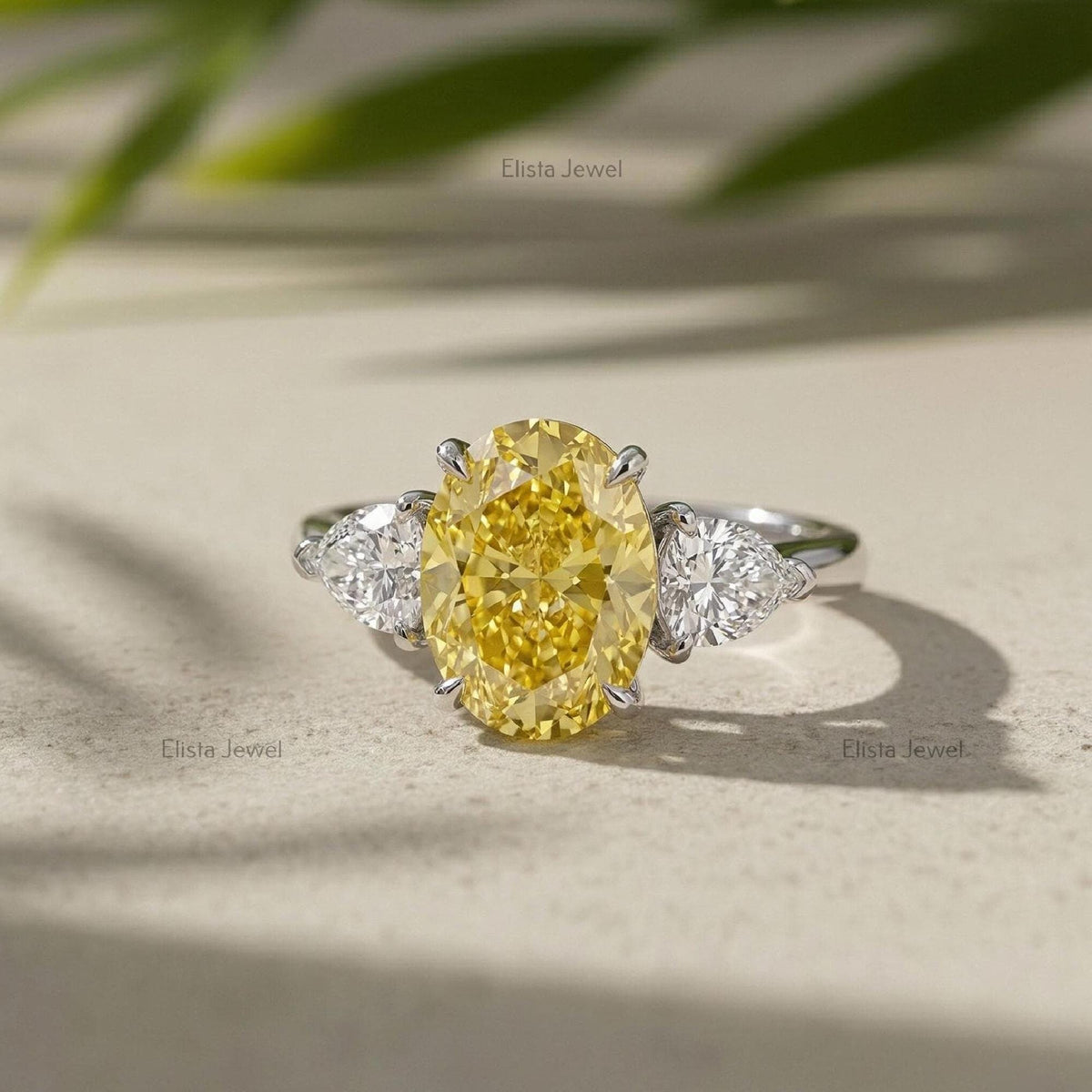 Oval Lab Grown Yellow Diamond Three Stone Engagement Ring, 950 Platinum, IGI Certified