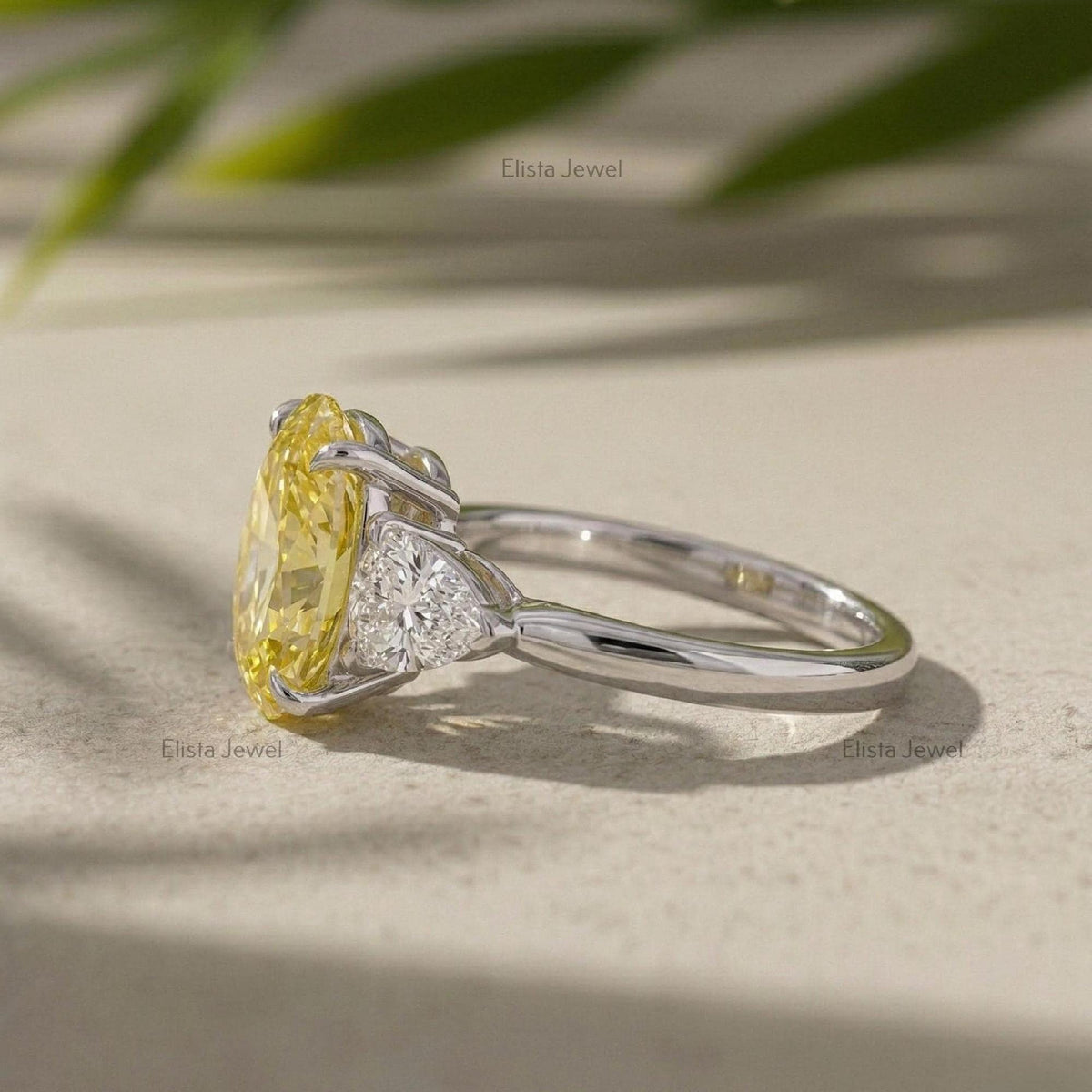 Oval Lab Grown Yellow Diamond Three Stone Engagement Ring, 950 Platinum, IGI Certified