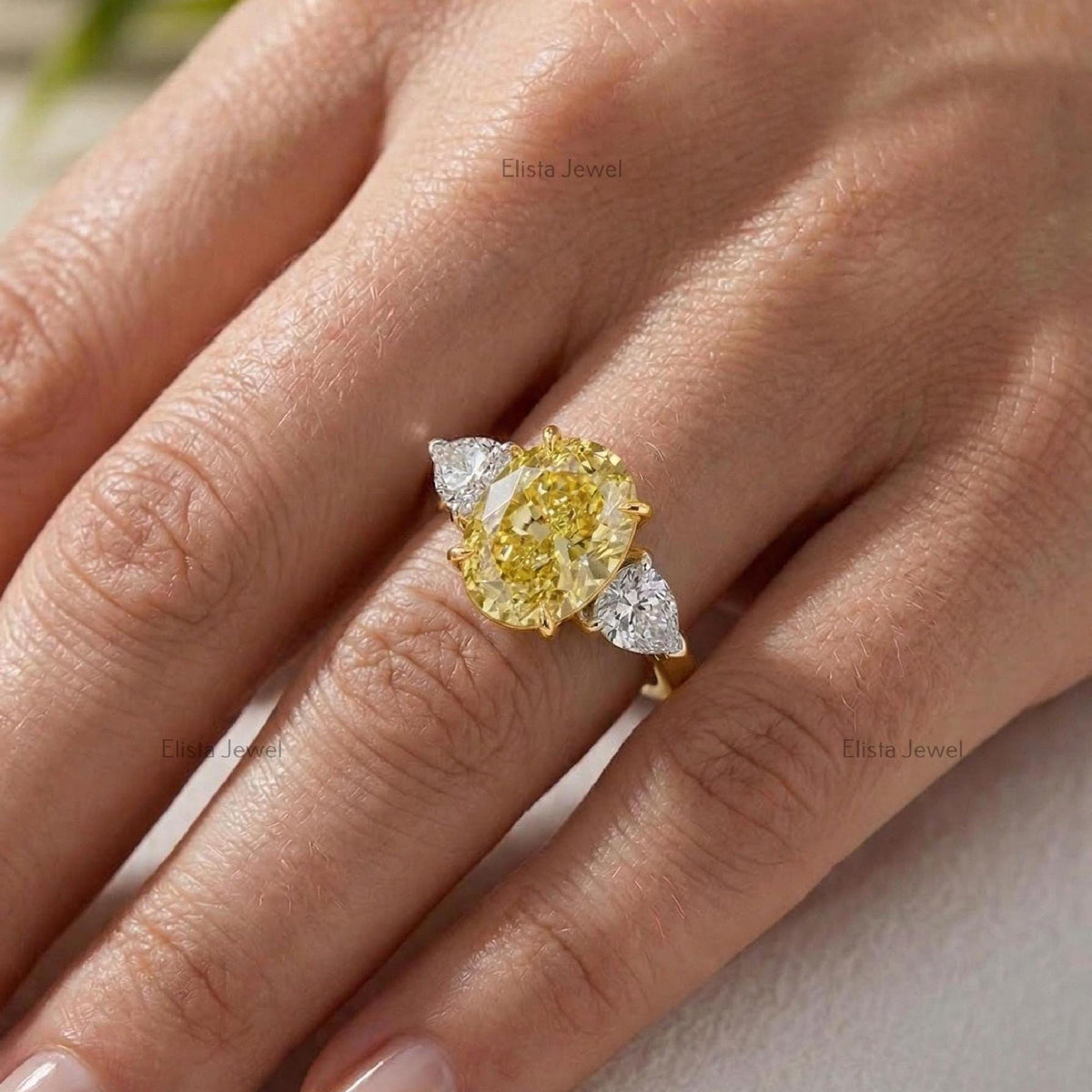 Oval Lab Grown Yellow Diamond Three Stone Engagement Ring, 950 Platinum, IGI Certified