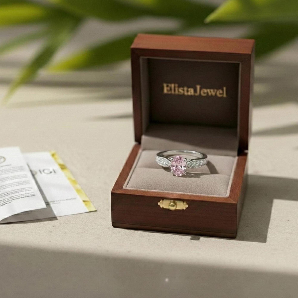 Oval Pink Lab Grown Diamond Engagement Ring, 14K White Gold, IGI Certified