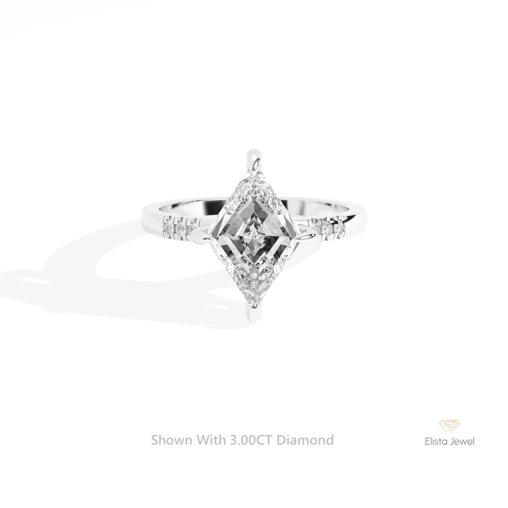 Kite Cut Accent Engagement Lab Grown Diamond Ring in 10K White Gold - Front View