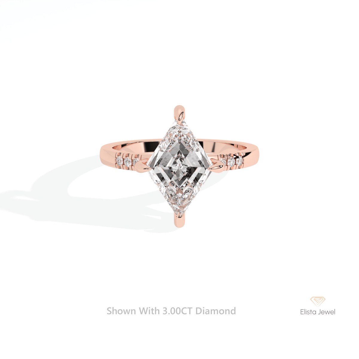 Kite Cut Accent Engagement Lab Grown Diamond Ring in 18K Rose Gold - Ring on Hand View