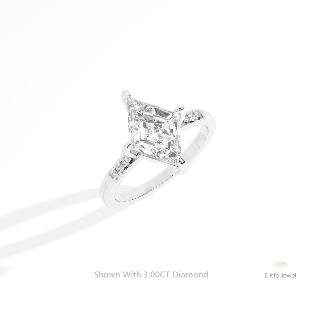 Kite Cut Accent Engagement Lab Grown Diamond Ring in 10K Yellow Gold - Side View