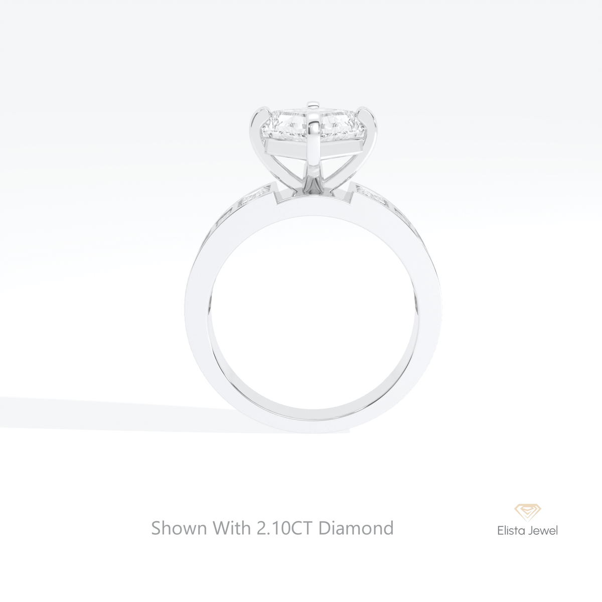 Kite Cut Accent Wedding Lab Grown Diamond Ring in 18K White Gold - Close-up View