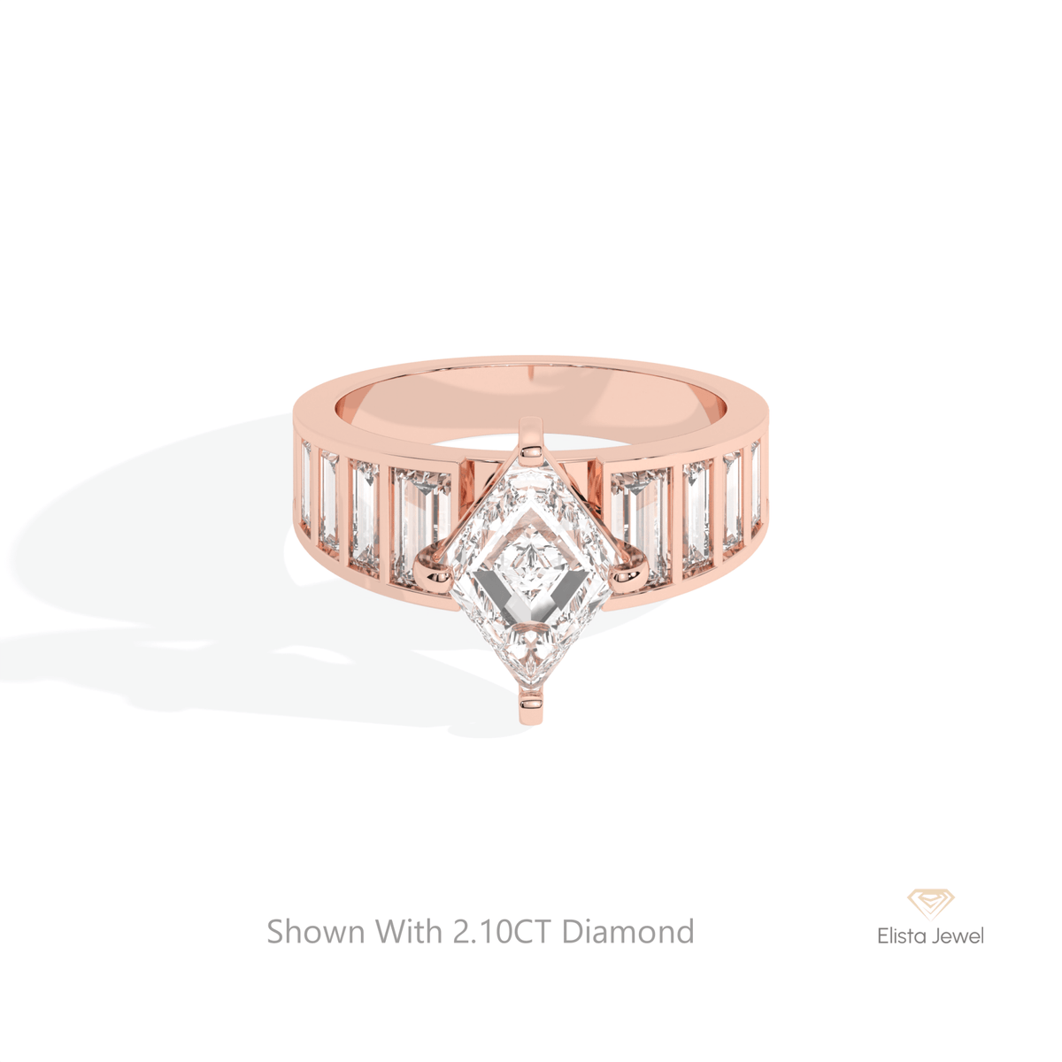 Kite Cut Accent Wedding Lab Grown Diamond Ring in 18K Rose Gold - Ring on Hand View