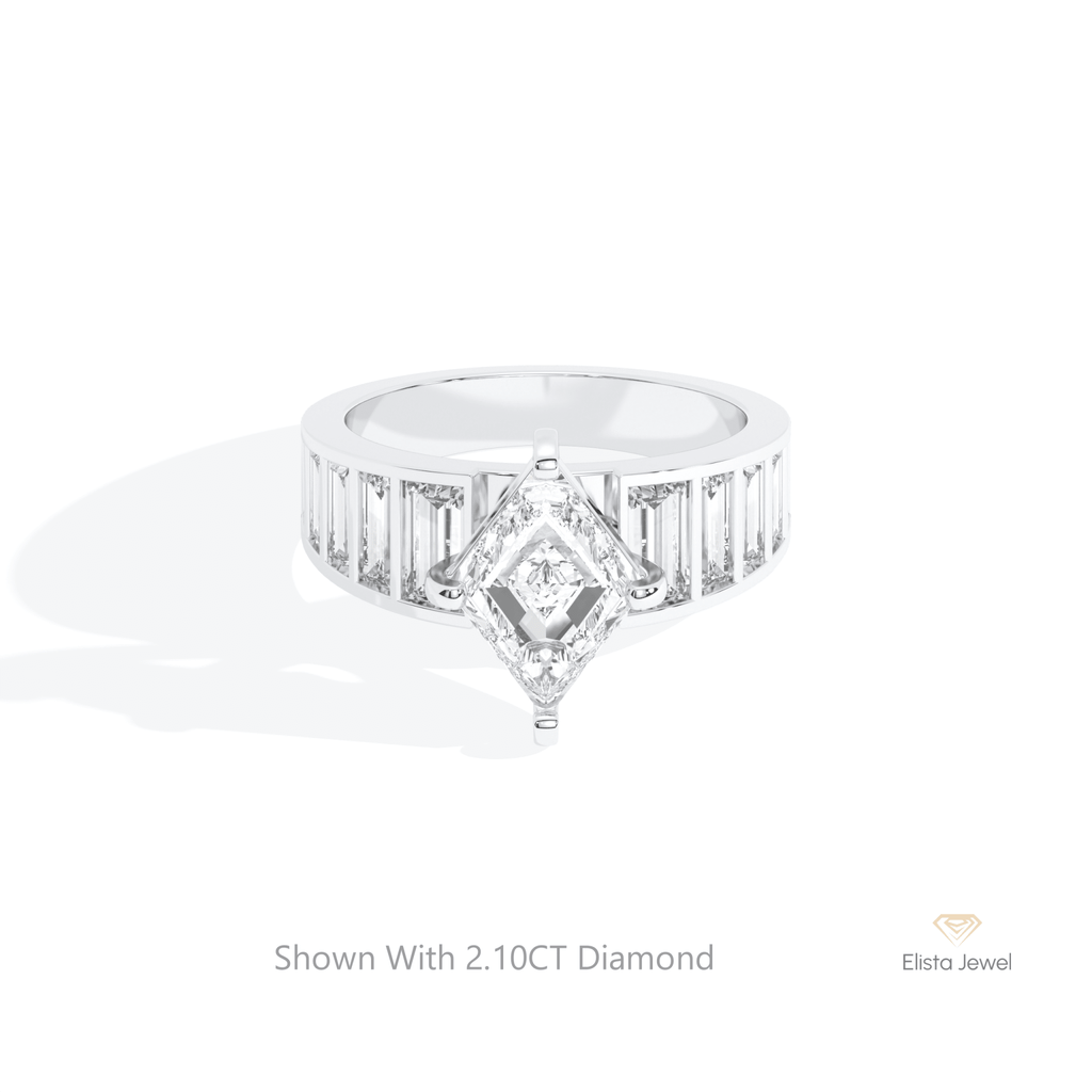 Kite Cut Accent Wedding Lab Grown Diamond Ring in 14K Yellow Gold - Detail View