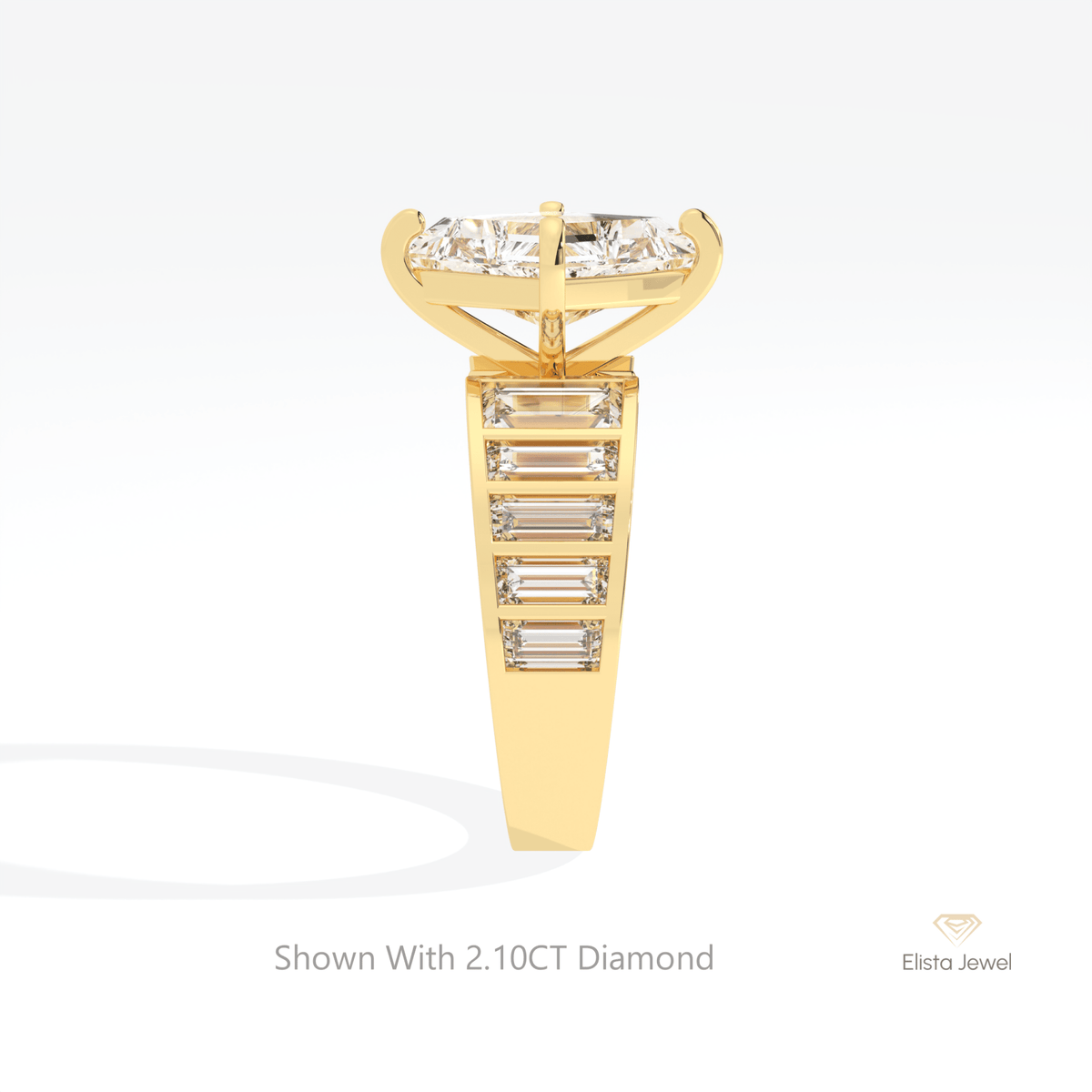 Kite Cut Accent Wedding Lab Grown Diamond Ring in 14K White Gold - Top View