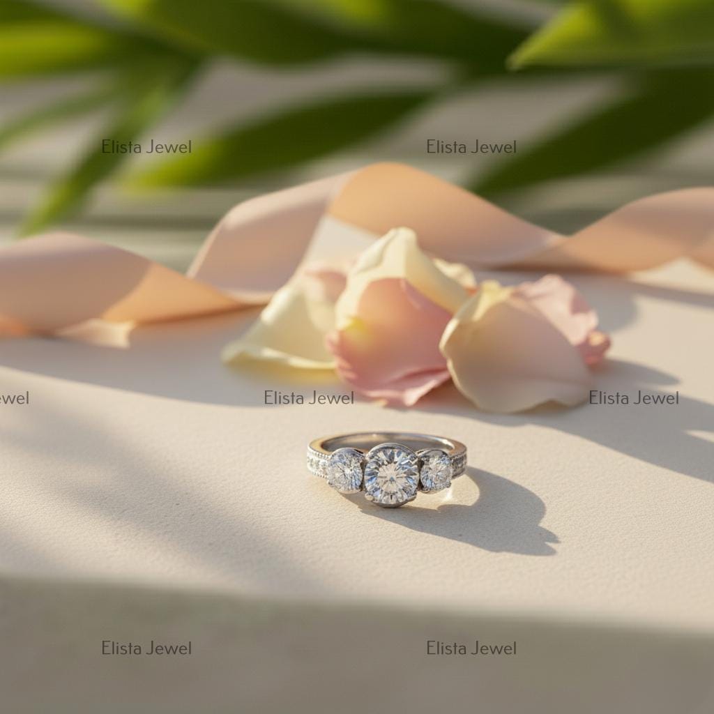 Lab Grown Diamond Trilogy Ring, 14K White Gold Engagement Ring