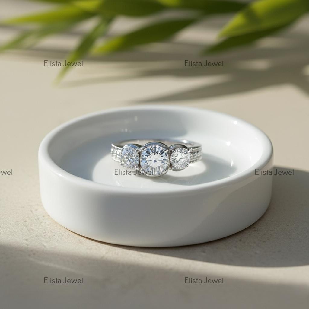 Lab Grown Diamond Trilogy Ring, 14K White Gold Engagement Ring