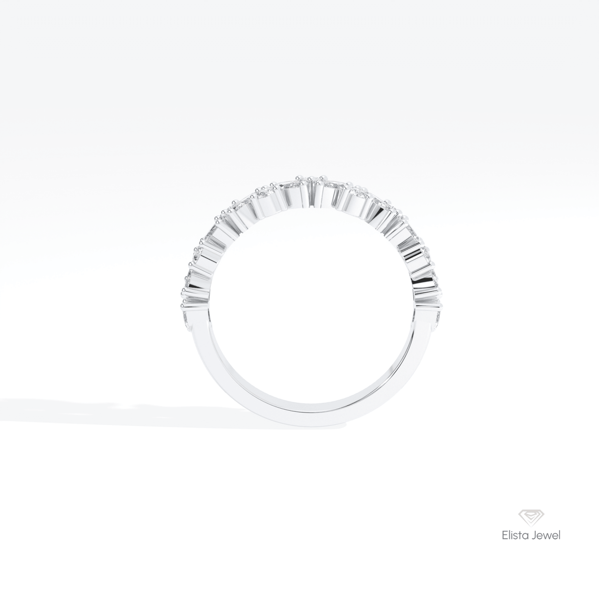 Marquise And Round Cut Staking Lab Grown Diamond Band in 10K Rose Gold - Angled View