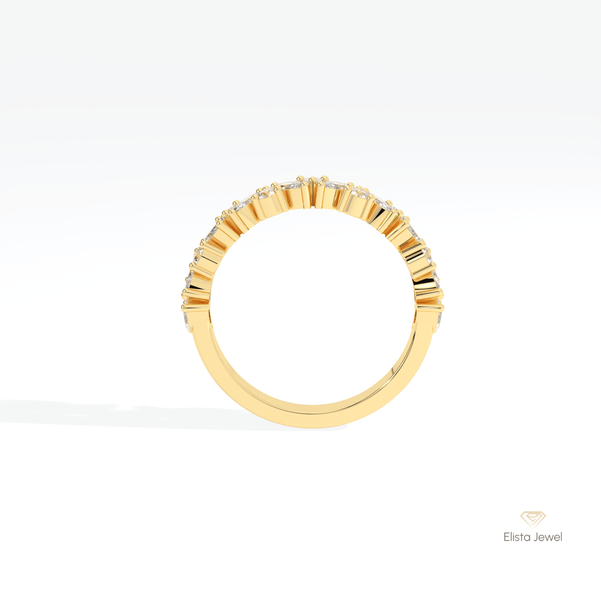 Marquise And Round Cut Staking Lab Grown Diamond Band in 18K White Gold - Close-up View