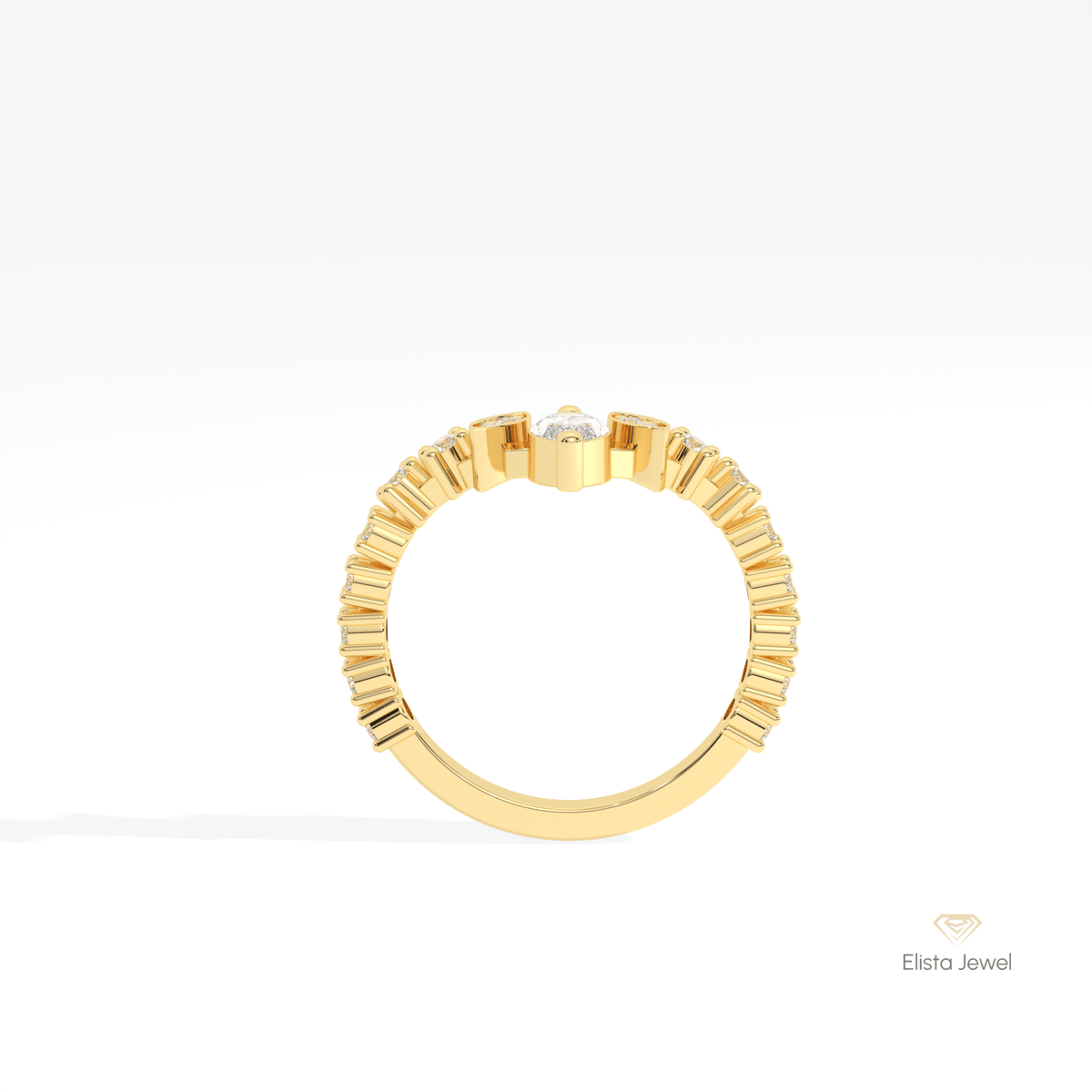 Marquise And Round Cut Wedding Lab Grown Diamond Band in 10K Rose Gold - Angled View