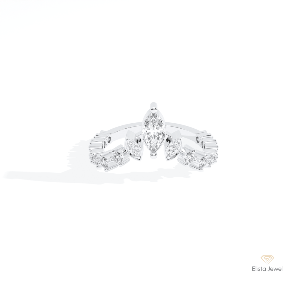 Marquise And Round Cut Wedding Lab Grown Diamond Band in 14K Yellow Gold - Detail View