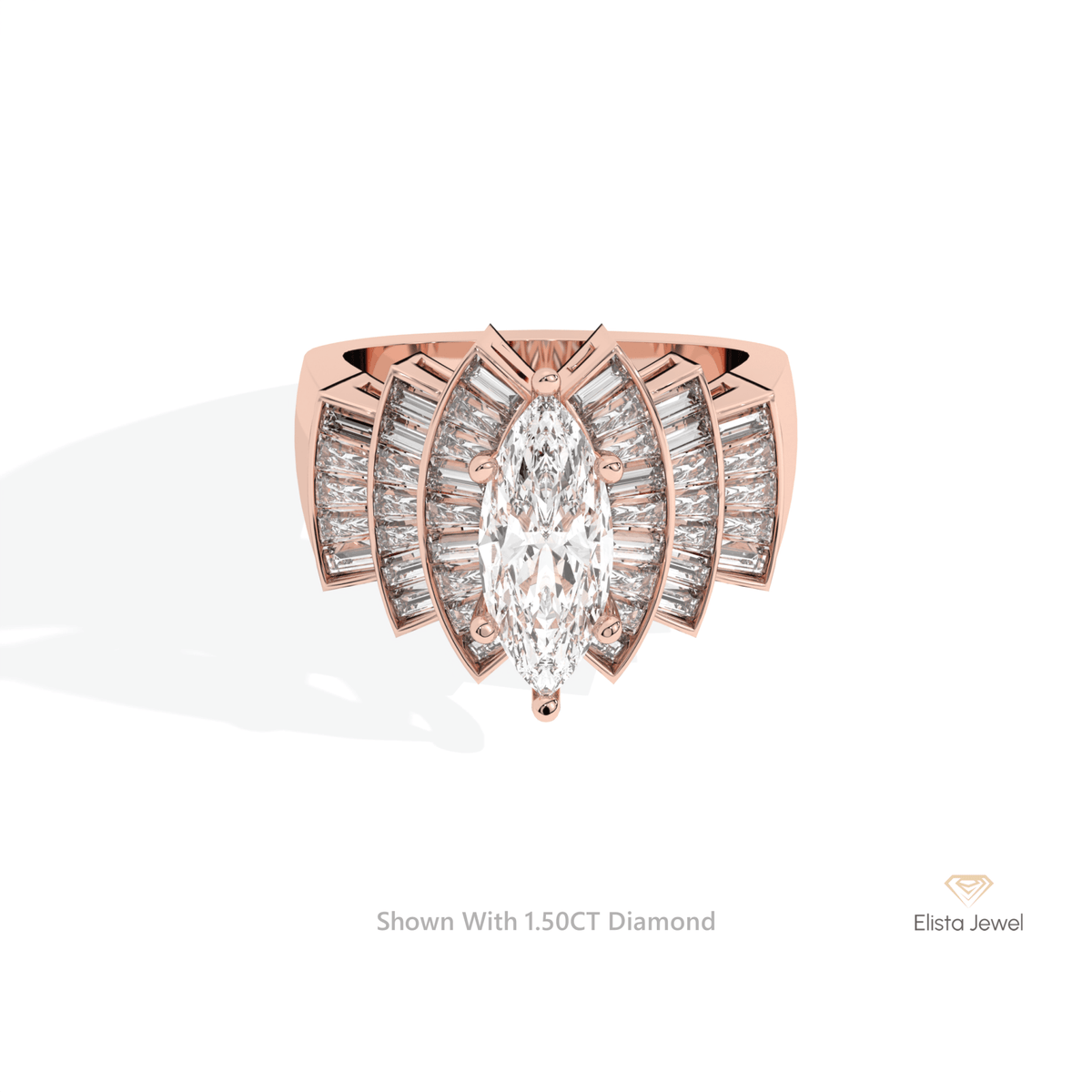 Marquise Cut Accent Art Deco Lab Grown Diamond Ring in 10K White Gold - Front View