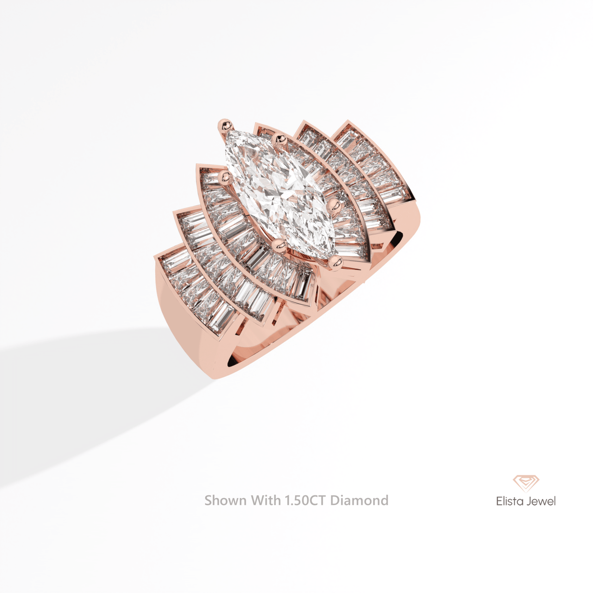 Marquise Cut Accent Art Deco Lab Grown Diamond Ring in 10K Yellow Gold - Side View