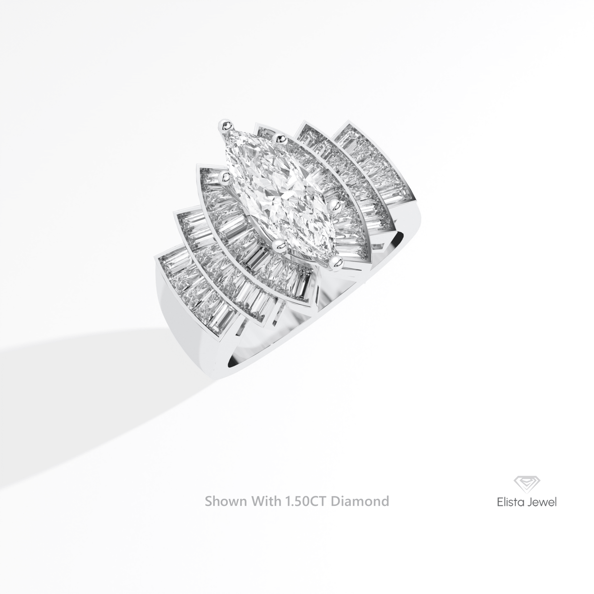 Marquise Cut Accent Art Deco Lab Grown Diamond Ring in 14K Rose Gold - Profile View
