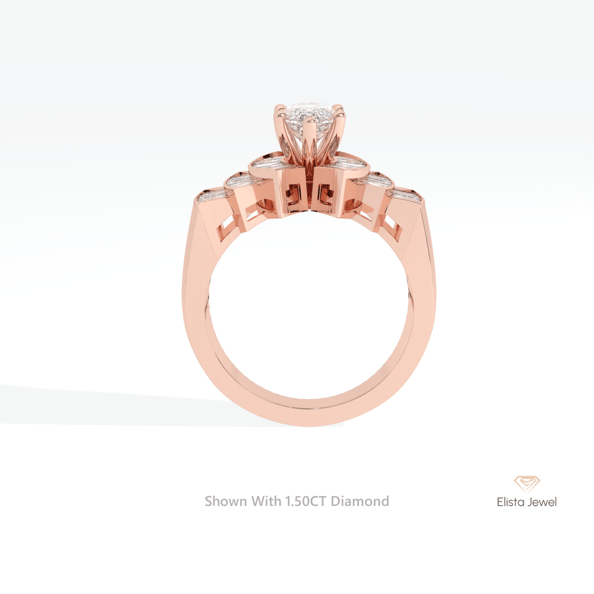 Marquise Cut Accent Art Deco Lab Grown Diamond Ring in 10K Rose Gold - Angled View
