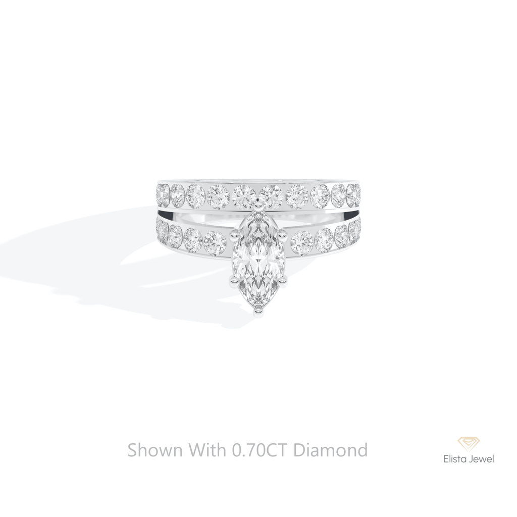 Marquise Cut Accent Engagement Lab Grown Diamond Ring in 14K Yellow Gold - Detail View