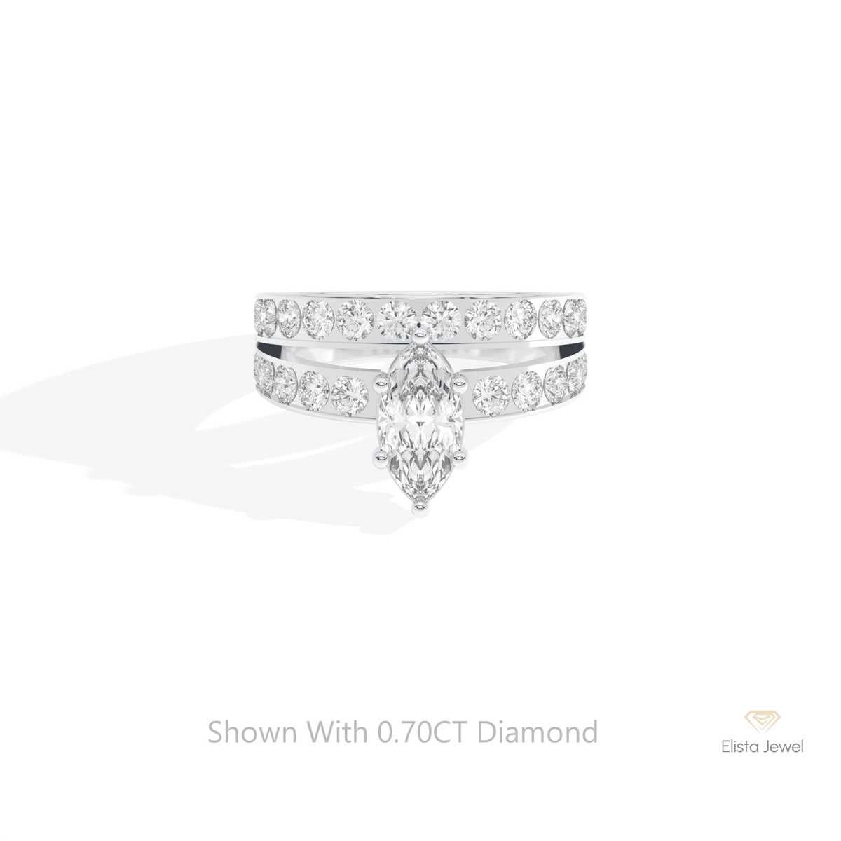 Marquise Cut Accent Engagement Lab Grown Diamond Ring in 14K Yellow Gold - Detail View